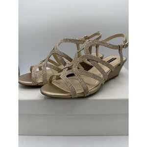 Alex Marie Gold Shimmer Strappy Party Sandals 1-1/2"Heel Women's Size 5.5